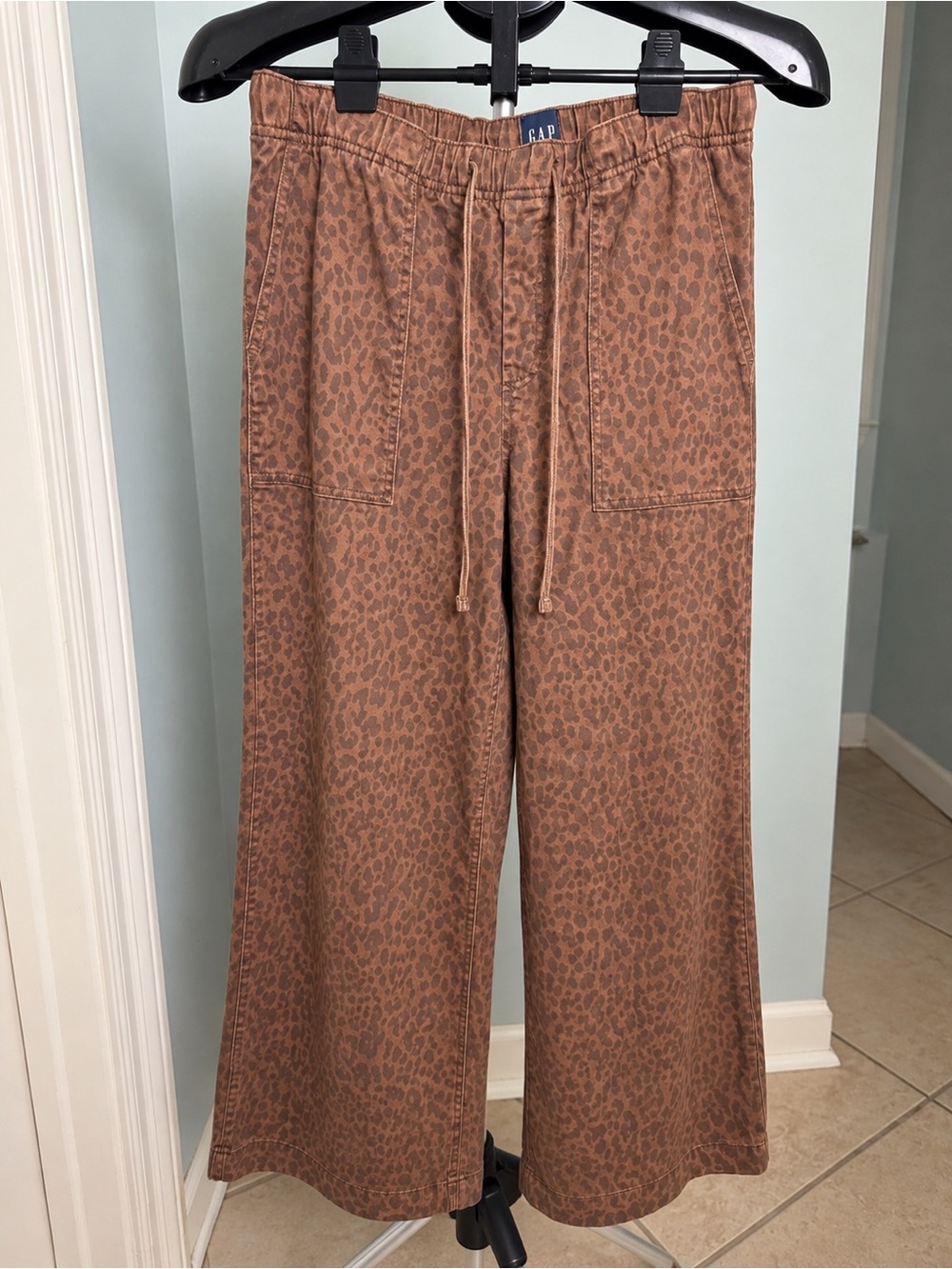 Gap Brown Leopard Print Wide Leg Utility Pants Drawstring